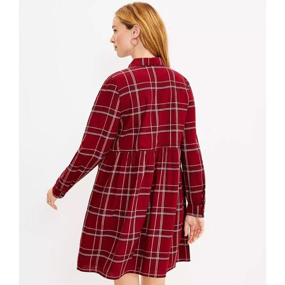 LOFT Red Plaid Swing Shirtdress, size L - Picture 2 of 6